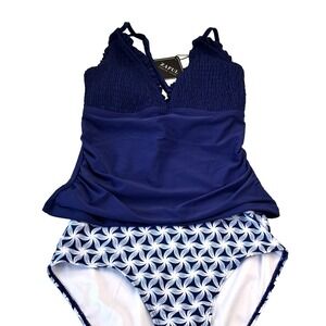 NEW ZAFUL Two Piece Tankini Swimsuit Womens M High RIse Tummy Control NWT Blue